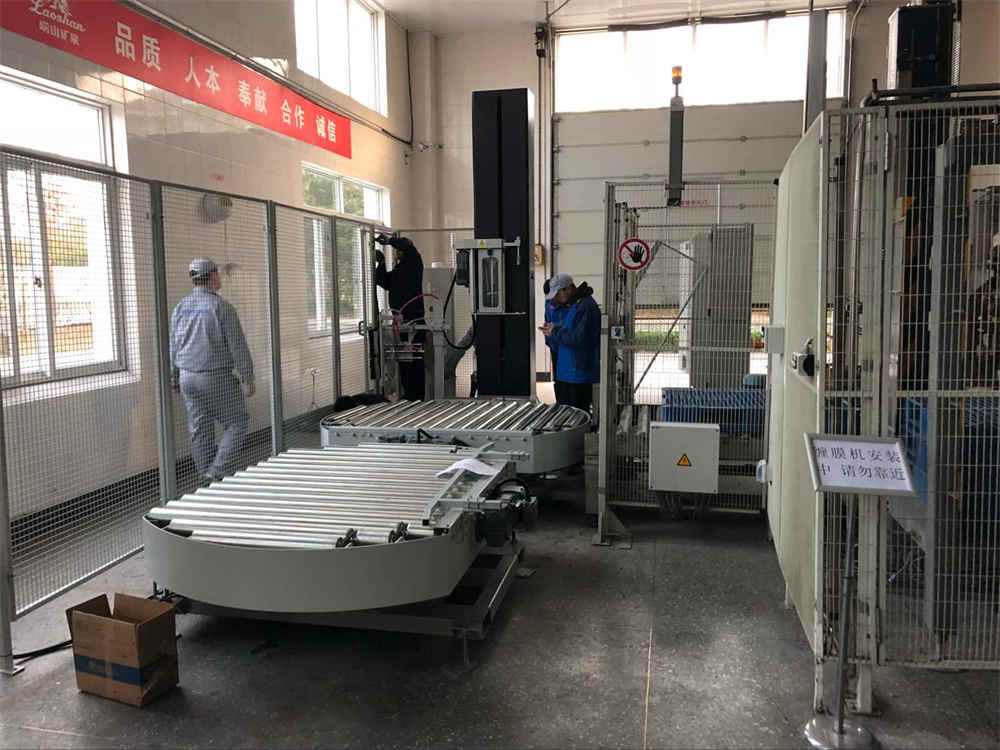 Máquina automática en línea de envoltura de película estirable con plataforma giratoria T2000FZ-PL