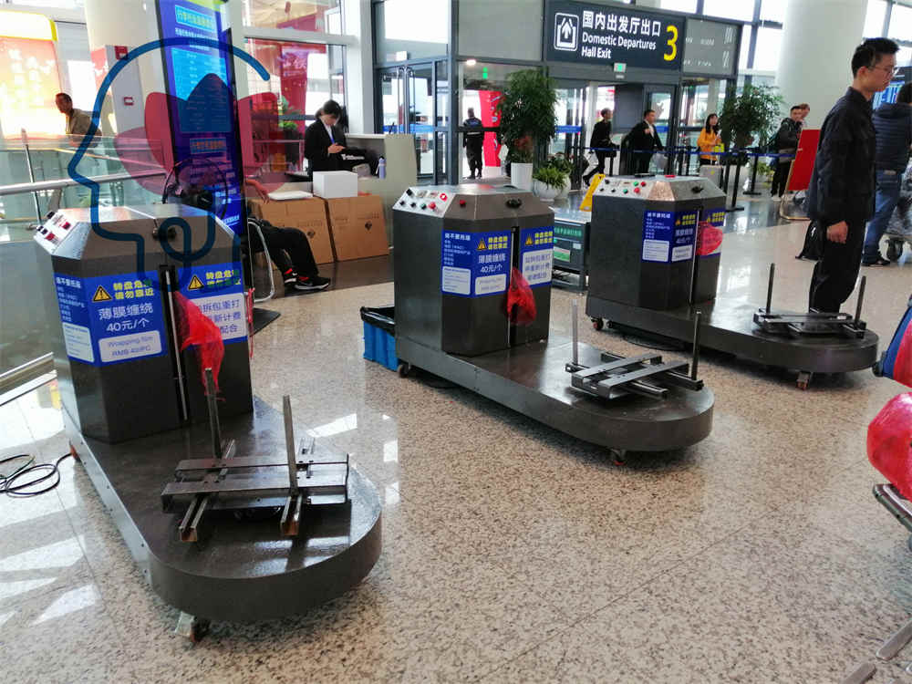 Máquina empacadora BuggagBaggage que se usa en el aeropuerto Máquina empacadora que se usa en el aeropuerto